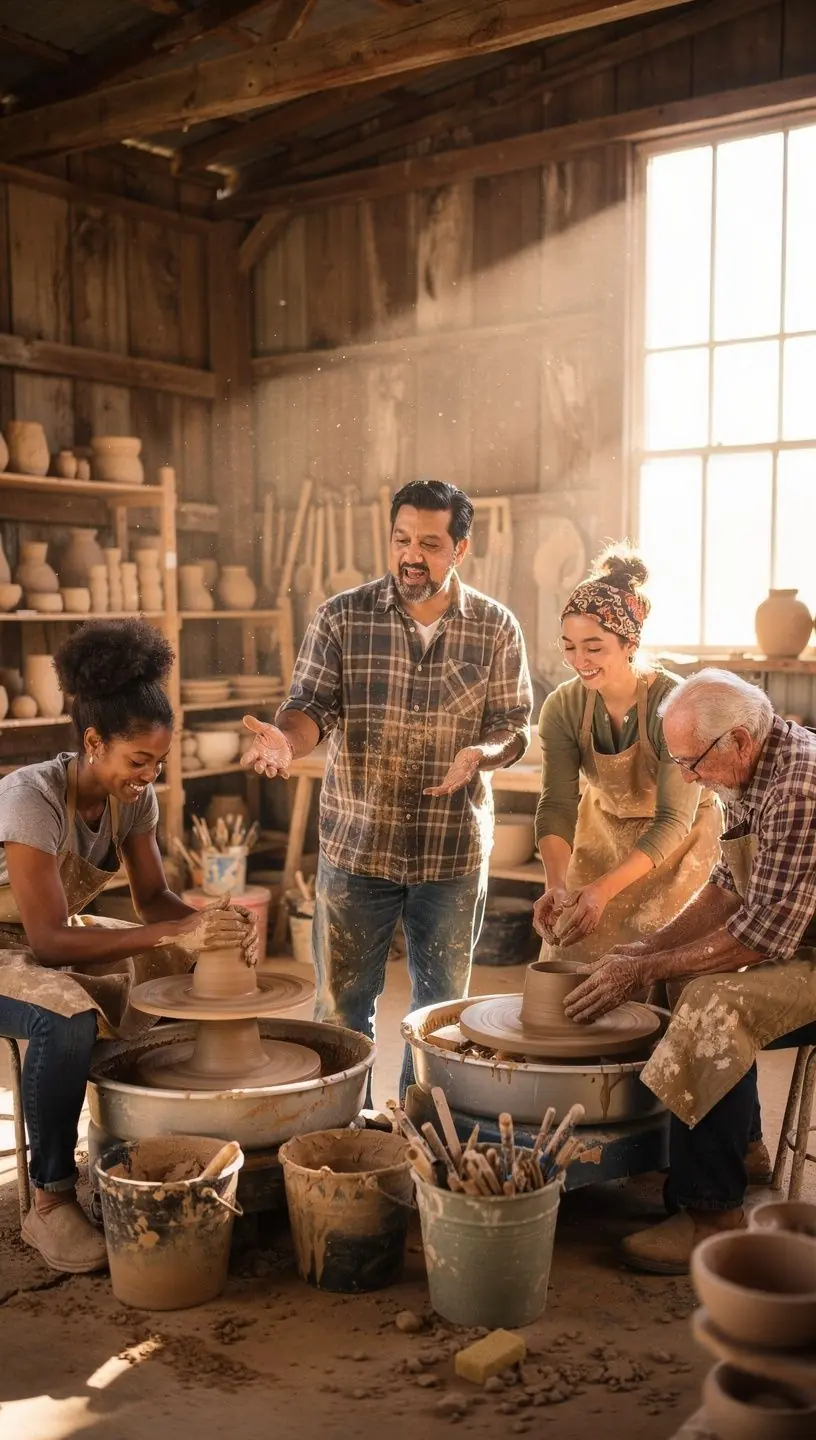 Женщина учится кулинарному мастерству на мастер-классе в уютной мастерской в сельской местности Америки